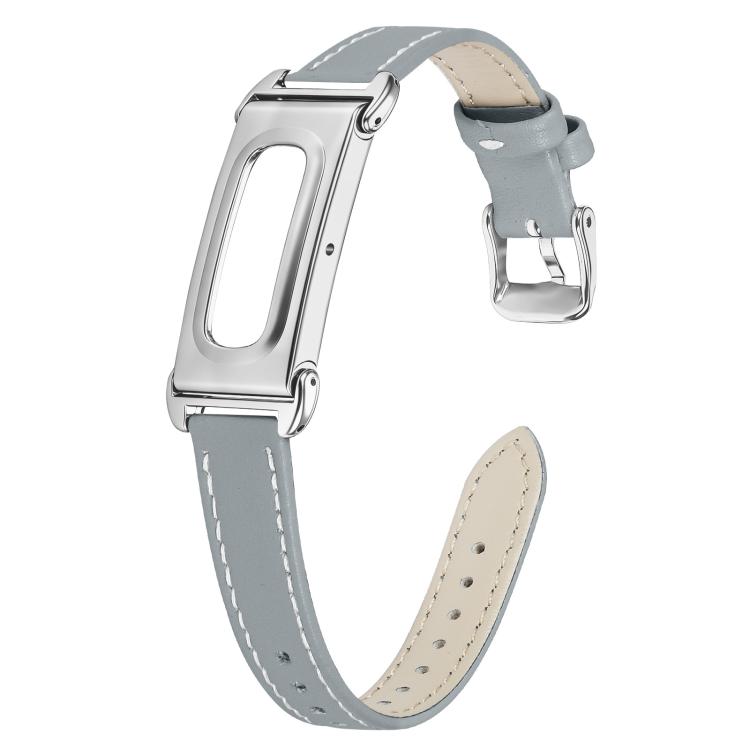 Metal Case Integrated Pointed Tail Genuine Leather Watch Band, For Google Fitbit Air