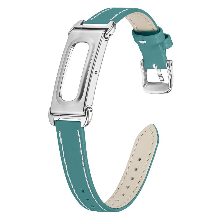 Metal Case Integrated Pointed Tail Genuine Leather Watch Band, For Google Fitbit Air