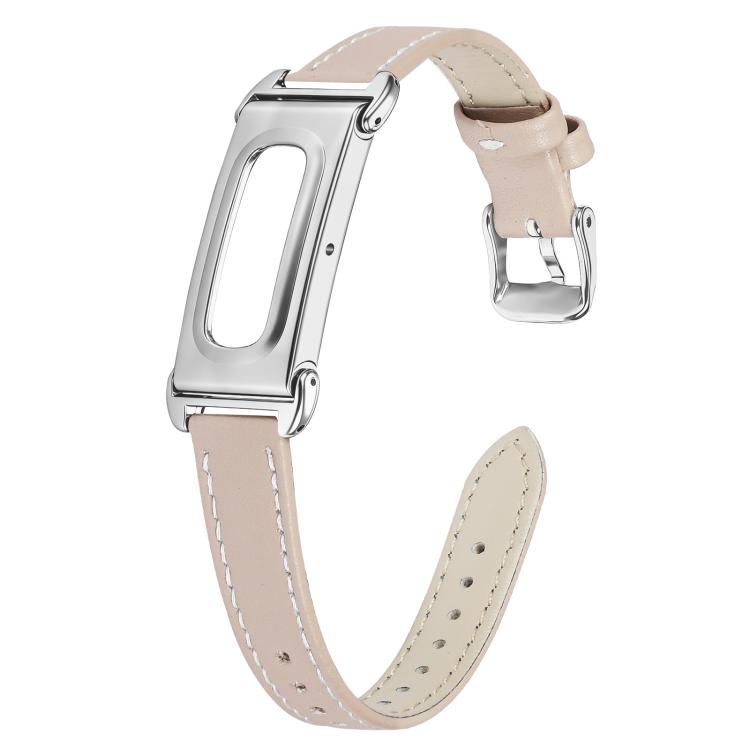 Metal Case Integrated Pointed Tail Genuine Leather Watch Band, For Google Fitbit Air