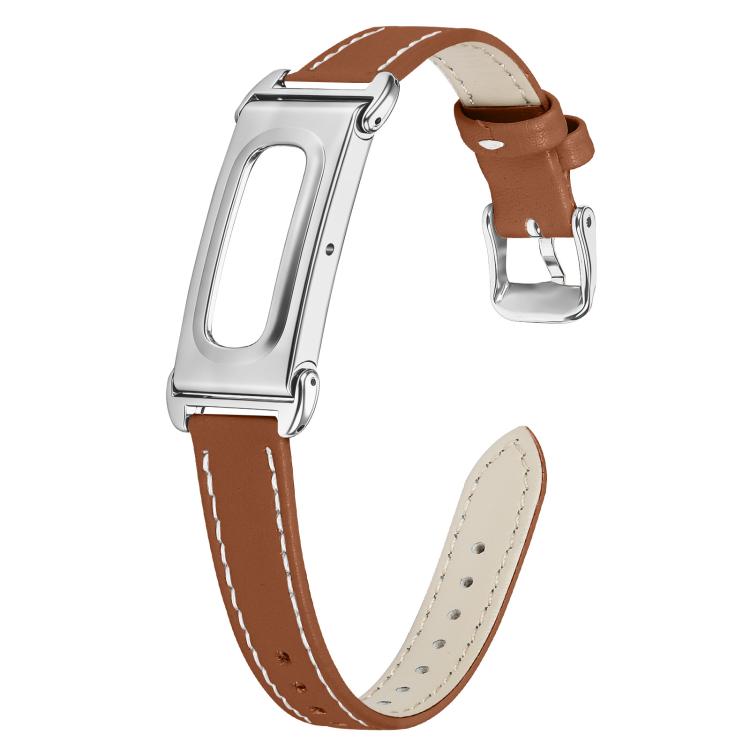Metal Case Integrated Pointed Tail Genuine Leather Watch Band, For Google Fitbit Air