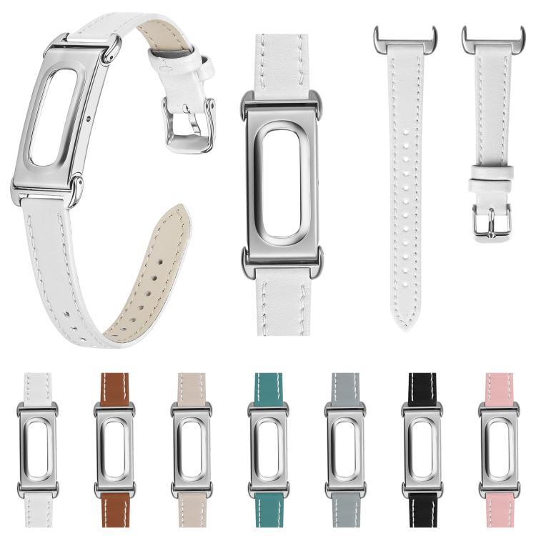 Metal Case Integrated Pointed Tail Genuine Leather Watch Band, For Google Fitbit Air