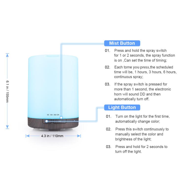 300ml Essential Oil Diffuser Ultrasonic Aroma Humidifier for Bedroom, 7 Color LED Lights, UK Plug, EU Plug, US Plug