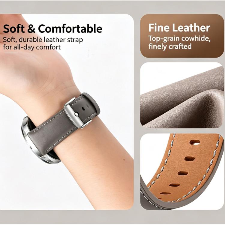 Press Button Pin Buckle Flat-End Genuine Leather Watch Band, 22mm
