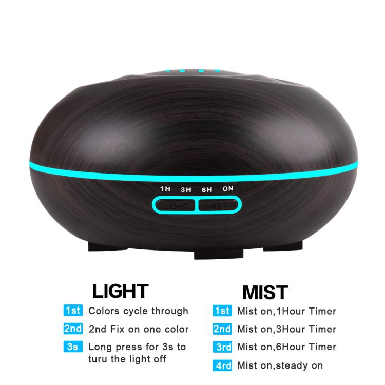 500ml Aromatherapy Diffuser Large Capacity Ultrasonic Essential Oil Humidifier with 7 Colors LED Lights, UK Plug, US Plug, AU Plug, EU Plug