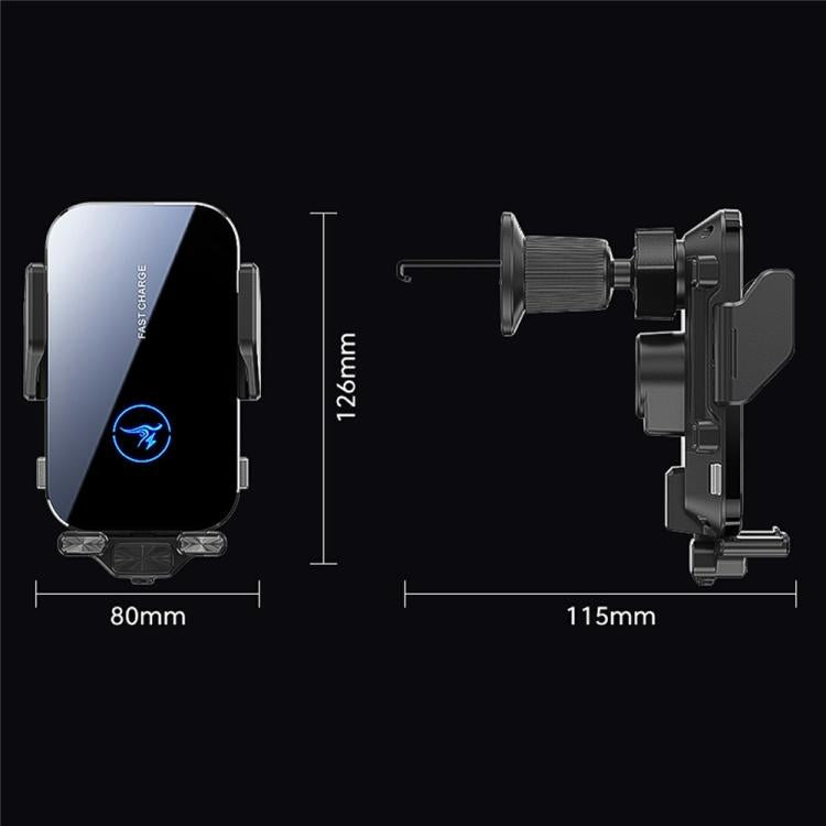 Qi wireless car charger phone holder with vent mount dimensions, black cradle and base