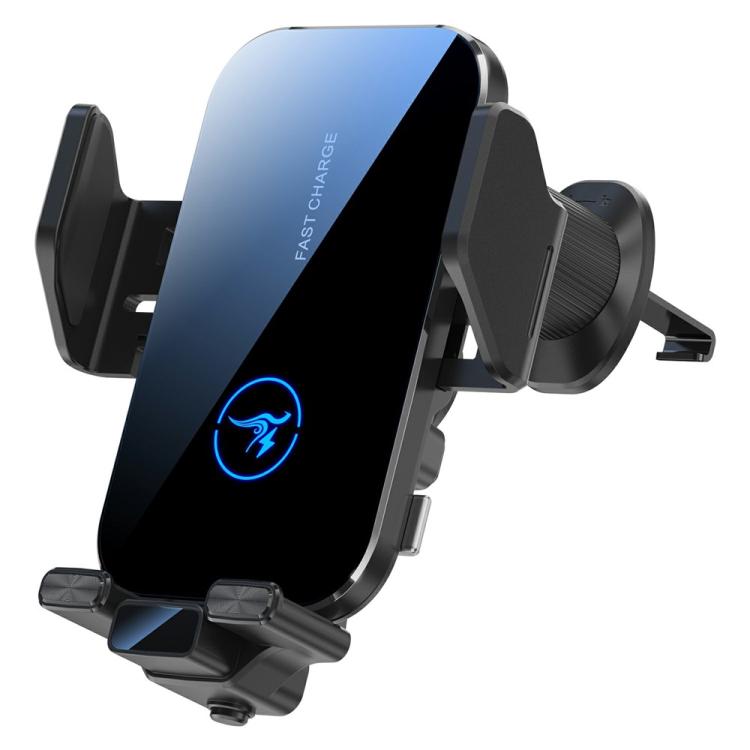 Wireless car charger phone mount with vent clamps and angled 360° rotating phone cradle