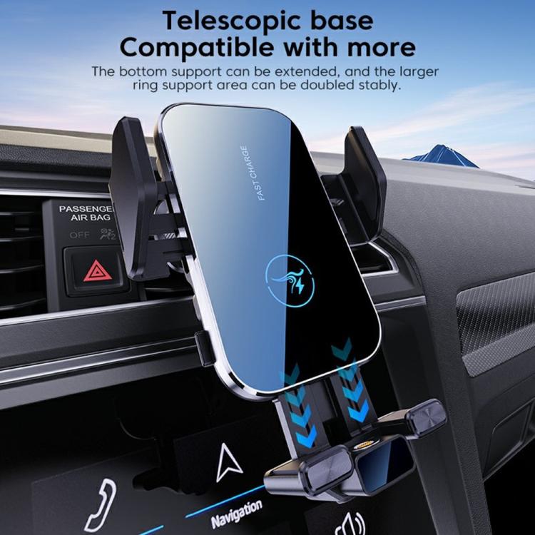 Wireless car charger phone mount on air vent with extended telescopic base, 360° stand