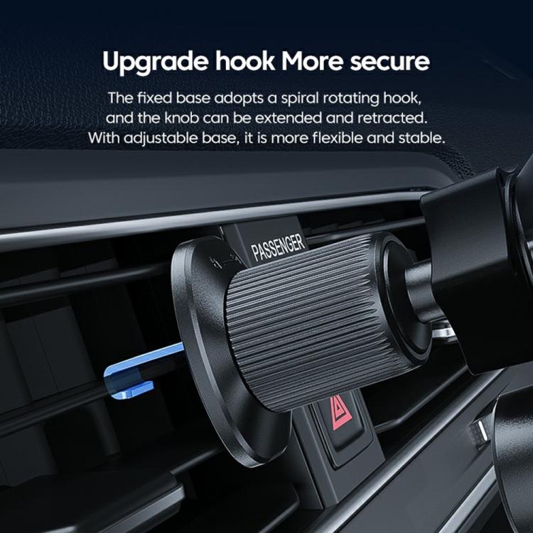 Wireless car charger phone mount with adjustable spiral base and vent clamp for stability