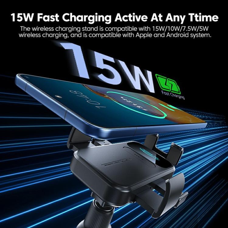 Qi wireless car phone holder with angled cradle for fast wireless charging