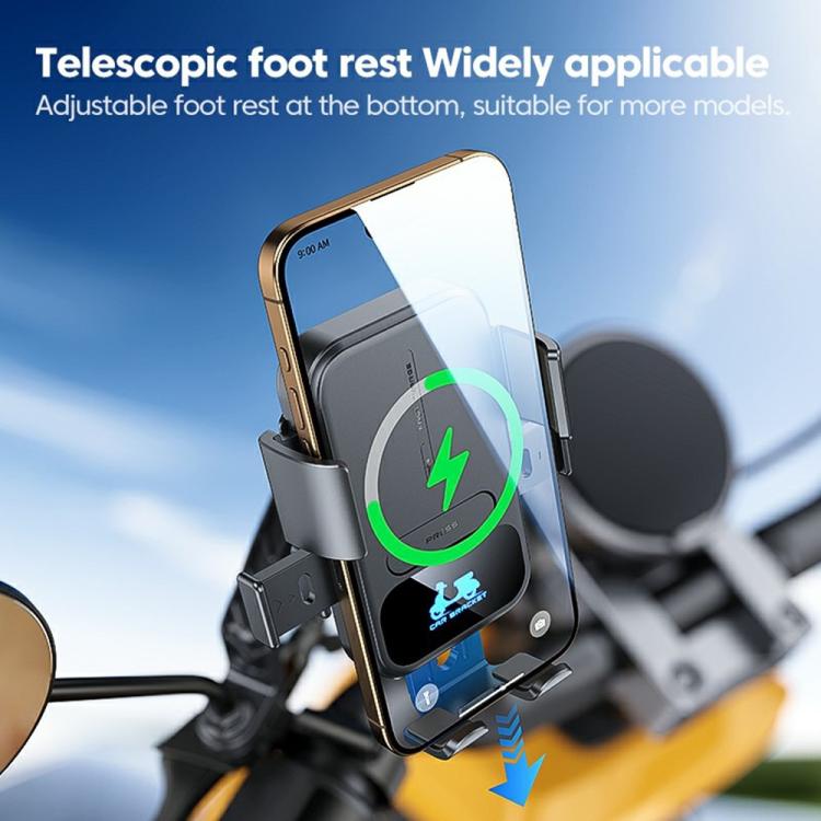 Wireless charging phone mount with adjustable telescopic foot rest, dark gray