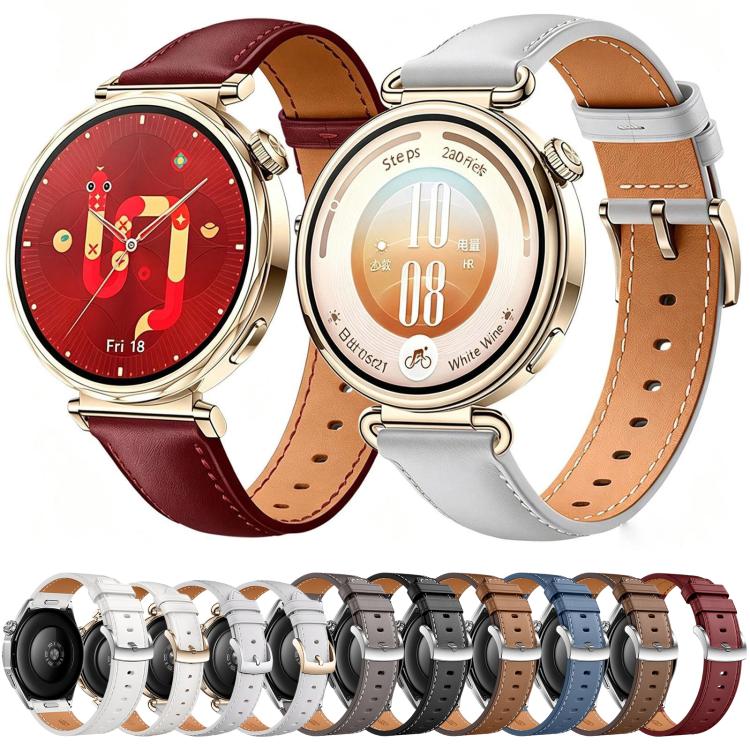 Press Button Pin Buckle Flat Tail Genuine Leather Watch Band, 18mm