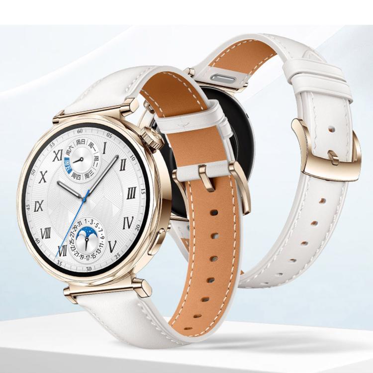 Press Button Pin Buckle Flat Tail Genuine Leather Watch Band, 18mm