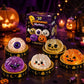 Halloween dumpling squishy stress relief toys with spooky ghost, pumpkin, and monster faces