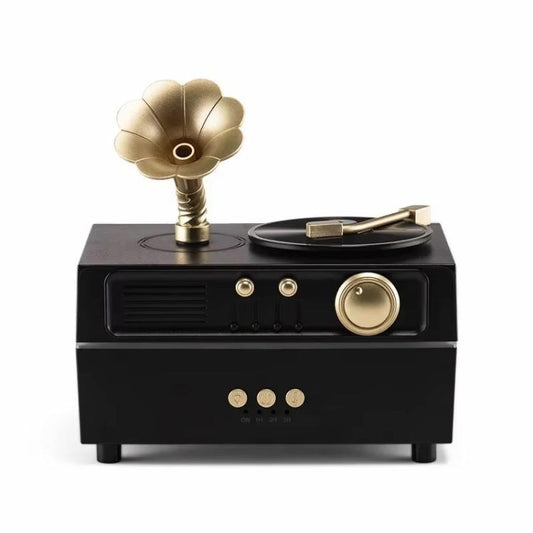 Phonograph Retro Style Aromatherapy Diffuser, 7 Color Atmosphere Light Effects, 3 Gear Timing Used For Indoor Humidification, Light Wood Grain, White, Black, Antique Copper?