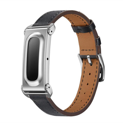 Metal Case Integrated Slim Genuine Leather Watch Band, For Google Fitbit Air