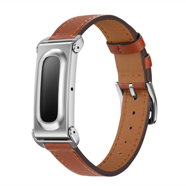 Metal Case Integrated Slim Genuine Leather Watch Band, For Google Fitbit Air