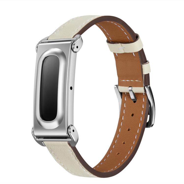 Metal Case Integrated Slim Genuine Leather Watch Band, For Google Fitbit Air