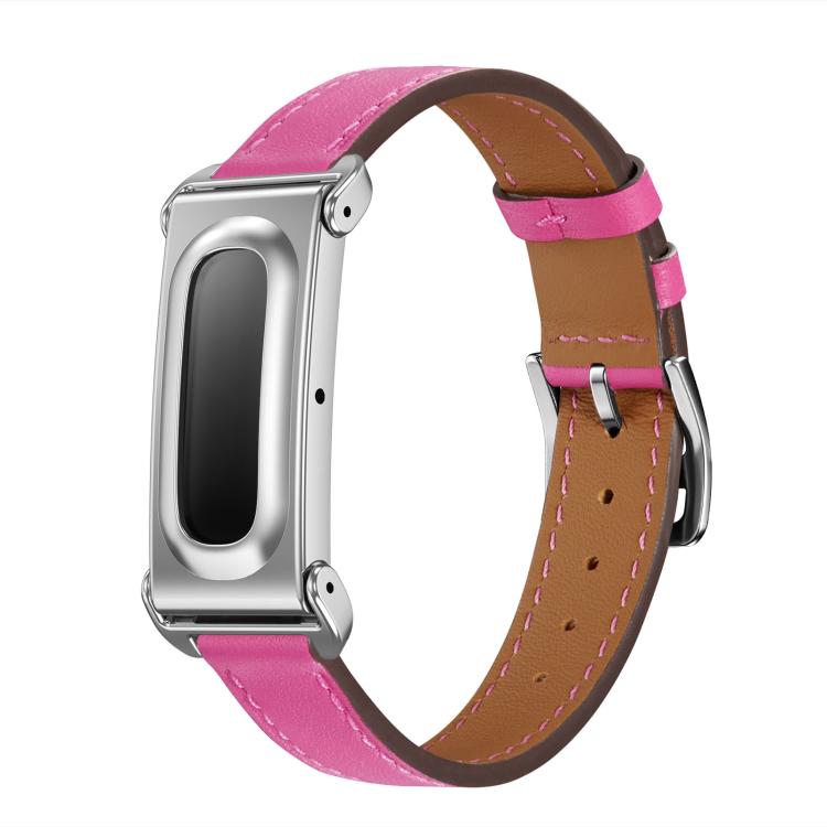 Metal Case Integrated Slim Genuine Leather Watch Band, For Google Fitbit Air