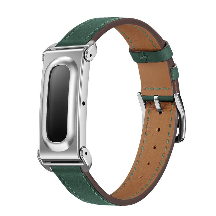 Metal Case Integrated Slim Genuine Leather Watch Band, For Google Fitbit Air