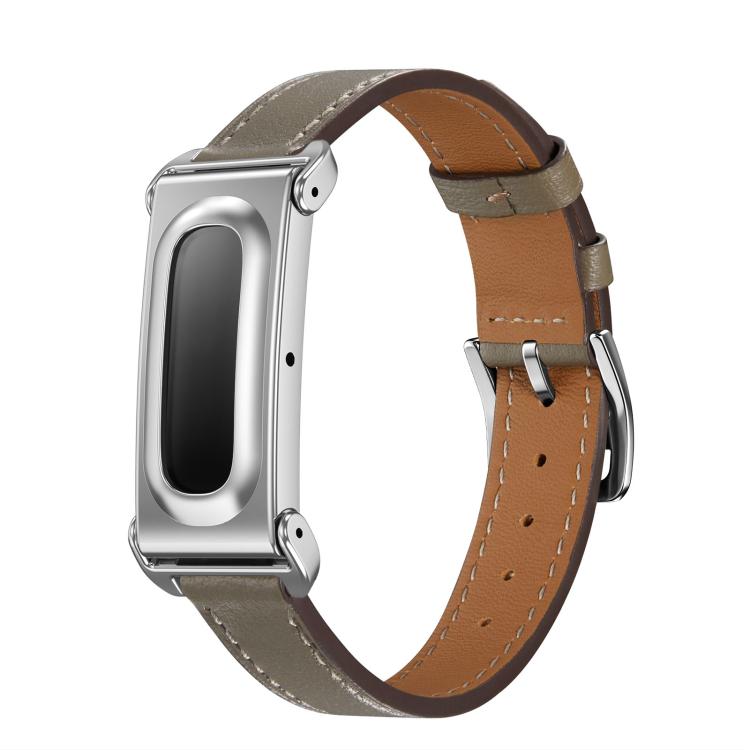 Metal Case Integrated Slim Genuine Leather Watch Band, For Google Fitbit Air