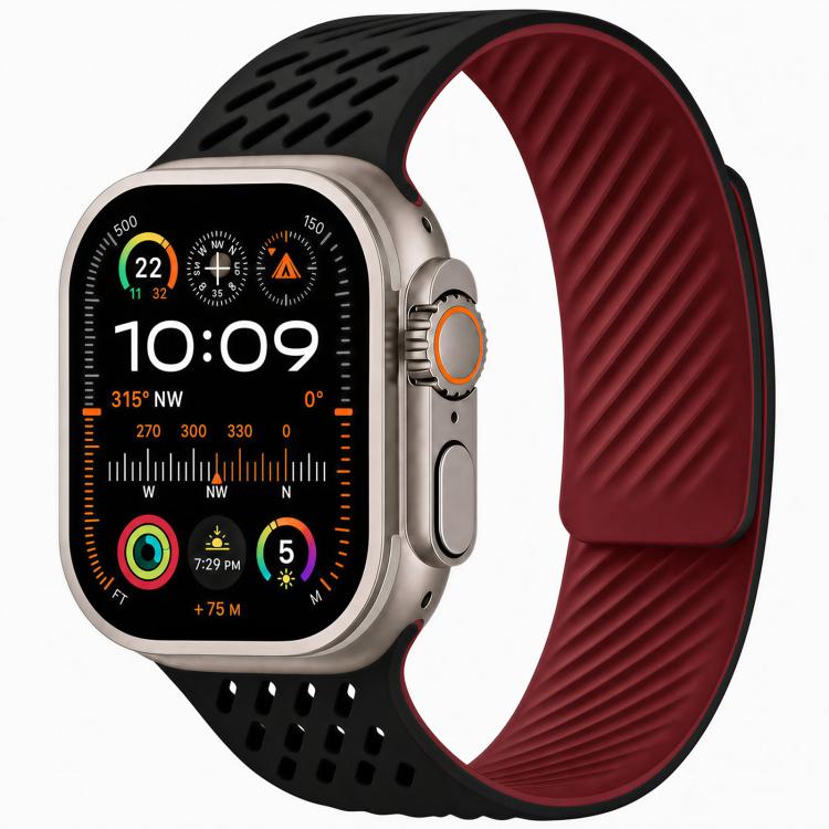 Diagonal Texture Perforated Magnetic Silicone Watch Band, For Apple Watch 46mm / 49mm / 45mm / 44mm, For Apple Watch 42mm / 41mm / 40mm / 38mm