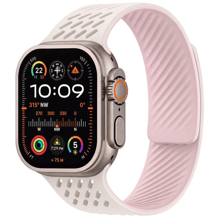 Diagonal Texture Perforated Magnetic Silicone Watch Band, For Apple Watch 46mm / 49mm / 45mm / 44mm, For Apple Watch 42mm / 41mm / 40mm / 38mm