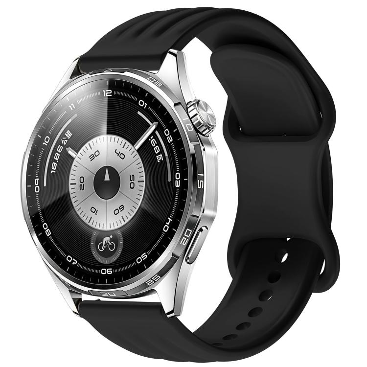 Wave-Textured Butterfly Clasp Solid Color Silicone Watch Band, 22mm, 20mm, 18mm