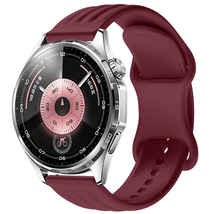 Wave-Textured Butterfly Clasp Solid Color Silicone Watch Band, 22mm, 20mm, 18mm