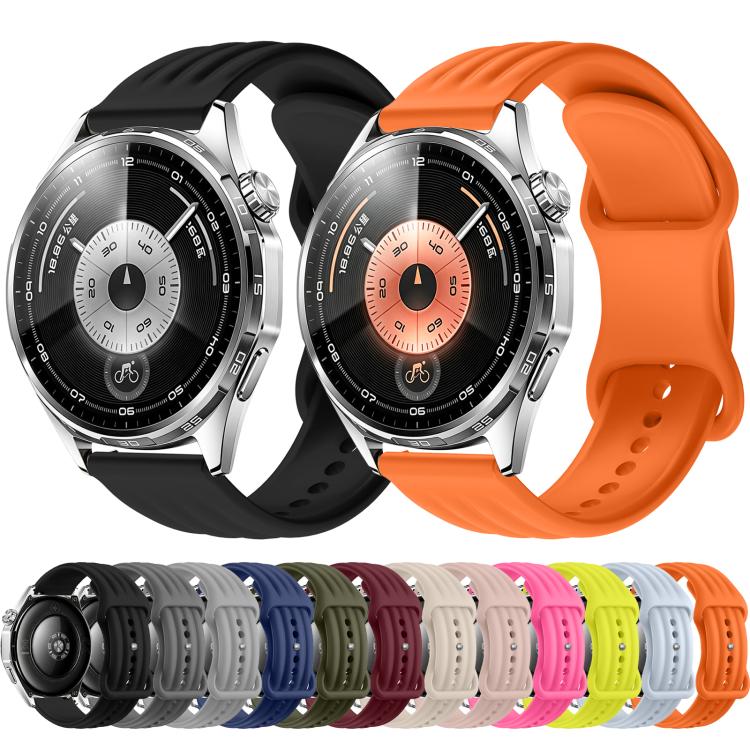 Wave-Textured Butterfly Clasp Solid Color Silicone Watch Band, 22mm, 20mm, 18mm