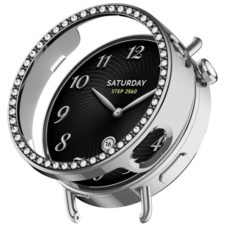 Single Row Diamond Half Coverage Hollow PC Watch Protective Case, For Xiaomi Watch S5 41mm Ceramic White