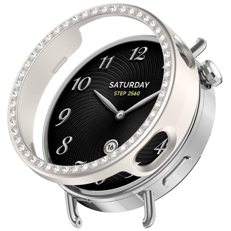 Single Row Diamond Half Coverage Hollow PC Watch Protective Case, For Xiaomi Watch S5 41mm Ceramic White