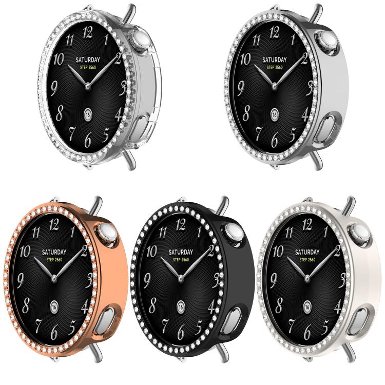 Single Row Diamond Half Coverage Hollow PC Watch Protective Case, For Xiaomi Watch S5 41mm Ceramic White