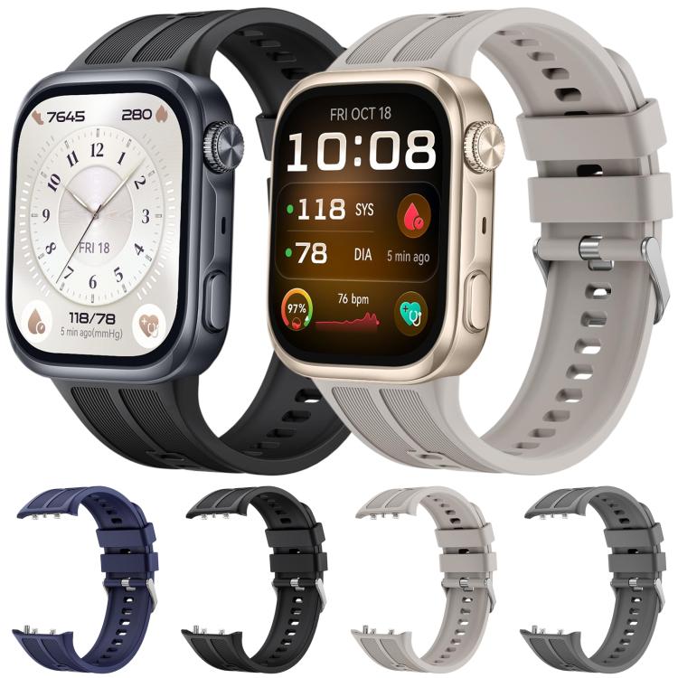 Vertical Striped Pin Buckle Solid Color Silicone Watch Band, For Huawei Watch D3
