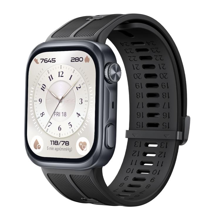 Metal Clasp Vertical Striped Solid Color Silicone Watch Band, For Huawei Watch D3
