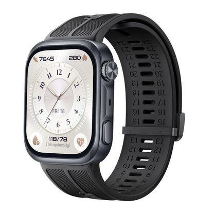 Metal Clasp Vertical Striped Solid Color Silicone Watch Band, For Huawei Watch D3