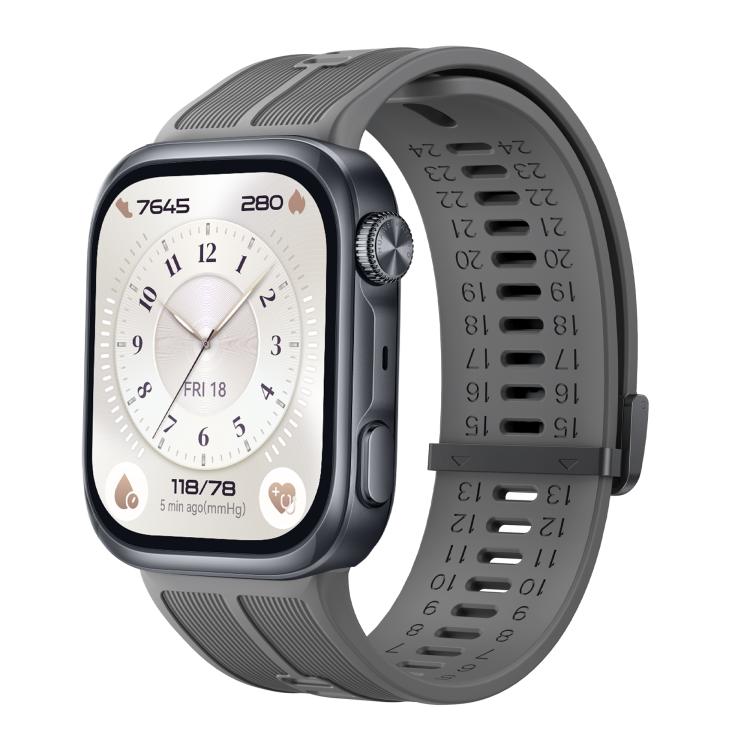 Metal Clasp Vertical Striped Solid Color Silicone Watch Band, For Huawei Watch D3