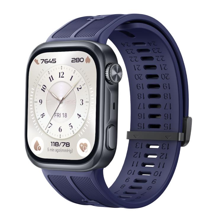 Metal Clasp Vertical Striped Solid Color Silicone Watch Band, For Huawei Watch D3
