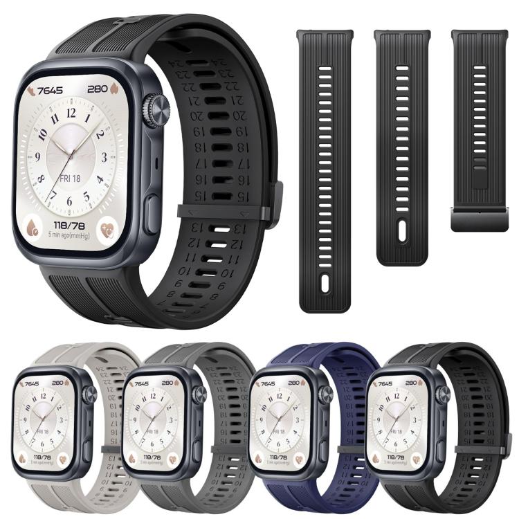 Metal Clasp Vertical Striped Solid Color Silicone Watch Band, For Huawei Watch D3