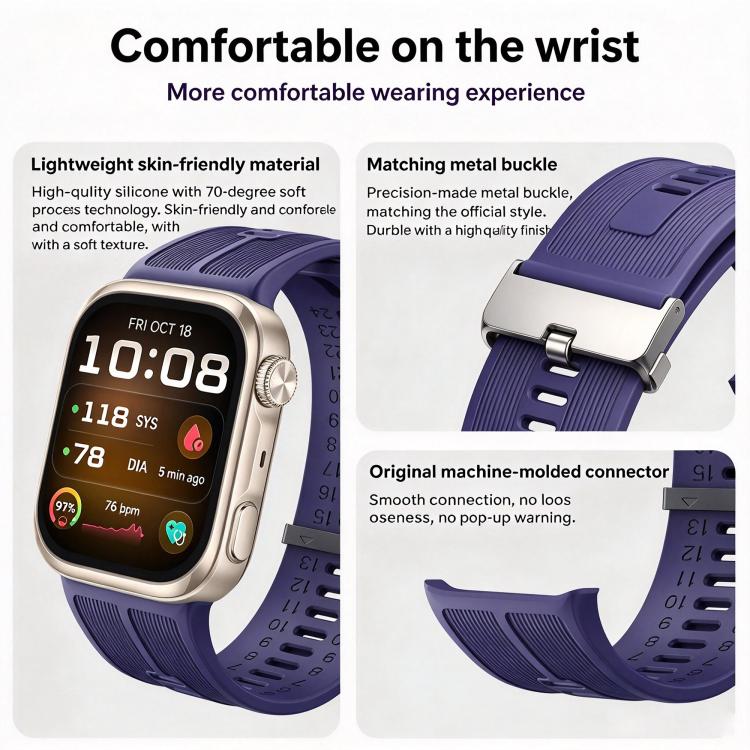 Metal Clasp Vertical Striped Solid Color Silicone Watch Band, For Huawei Watch D3