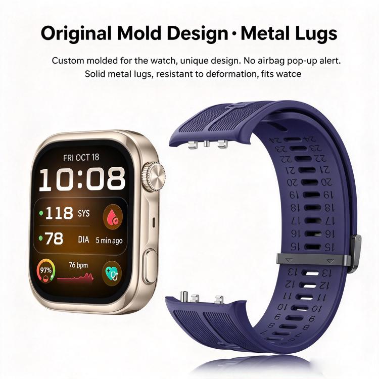 Metal Clasp Vertical Striped Solid Color Silicone Watch Band, For Huawei Watch D3