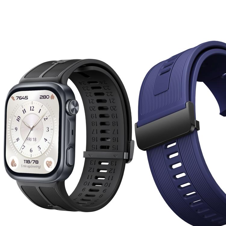 Metal Clasp Vertical Striped Solid Color Silicone Watch Band, For Huawei Watch D3
