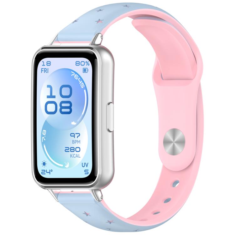 Laser Engraved Star Two Tone Reverse Buckle Silicone Watch Band, For Huawei Band 11 / Band 11 Pro