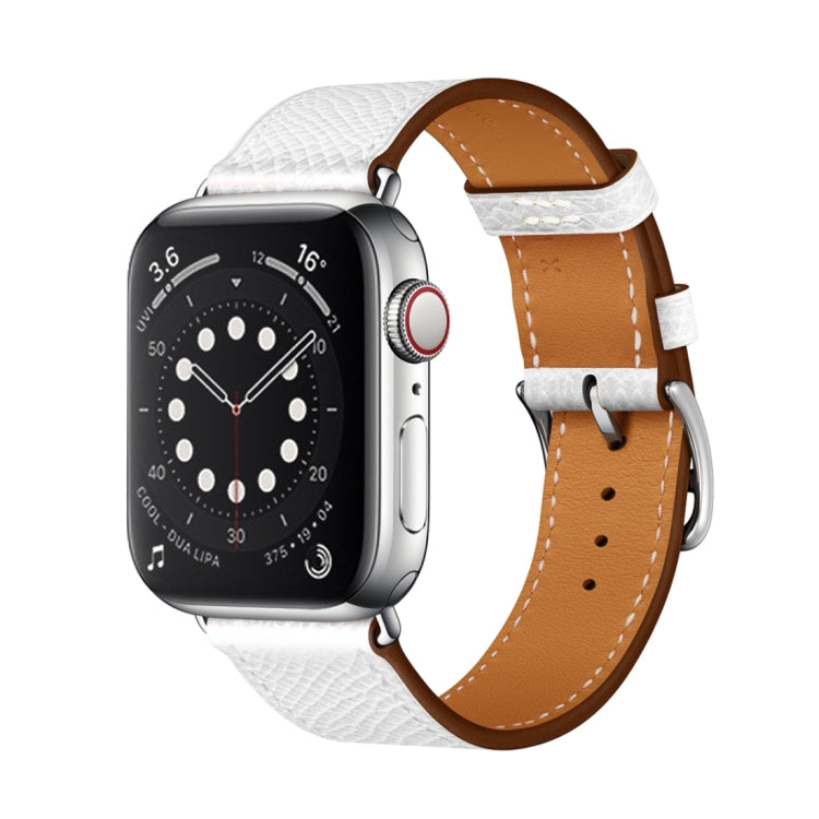 White textured leather Apple Watch cross-band strap with tan inner backing