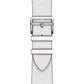 White leather Apple Watch cross-band strap with silver clasp and keeper