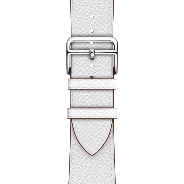 White leather Apple Watch cross-band strap with silver clasp and keeper