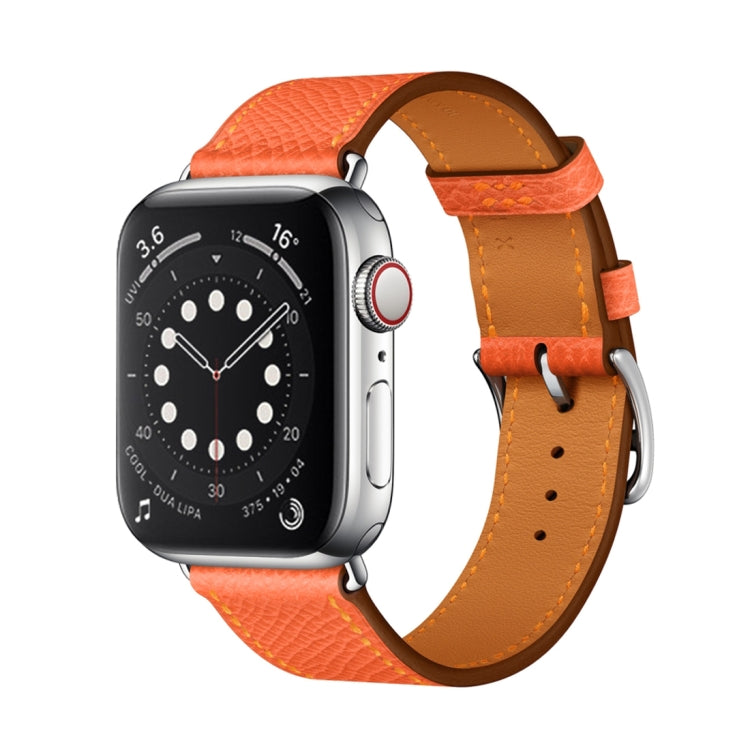 Orange leather Apple Watch cross-band strap with metal clasp and perforation holes
