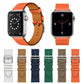 Orange leather Apple Watch cross-band strap with metal links and buckle holes