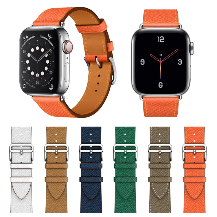 Orange leather Apple Watch cross-band strap with metal links and buckle holes