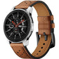 Leather sport watch strap in brown with perforations, tan interior, and buckle clasp