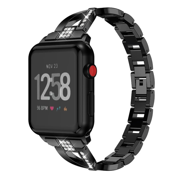 Smartwatch with black X-shaped metal link strap and black watch case